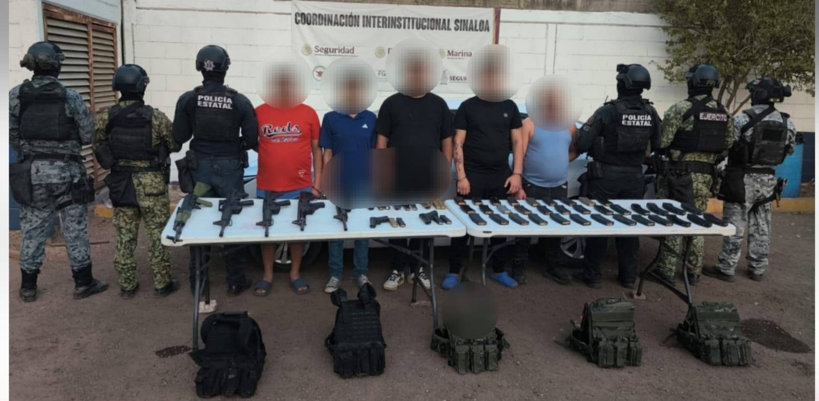 Siete presuntos pistoleros detenidos en Hacienda Molino las Flores, al poniente de Culiacán